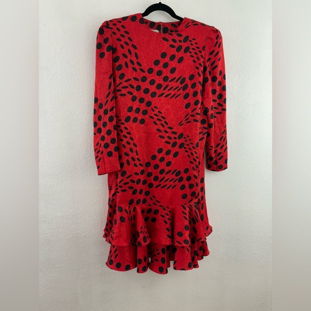 Liz Robert’s red long sleeve ruffle hem vintage dress size 9/10